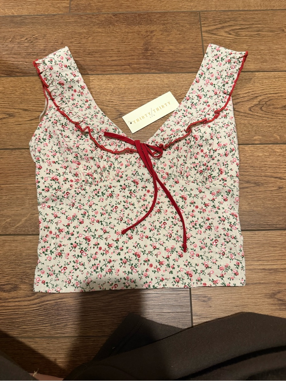 Floral Cream Tie-Front Ruffle Crop Top